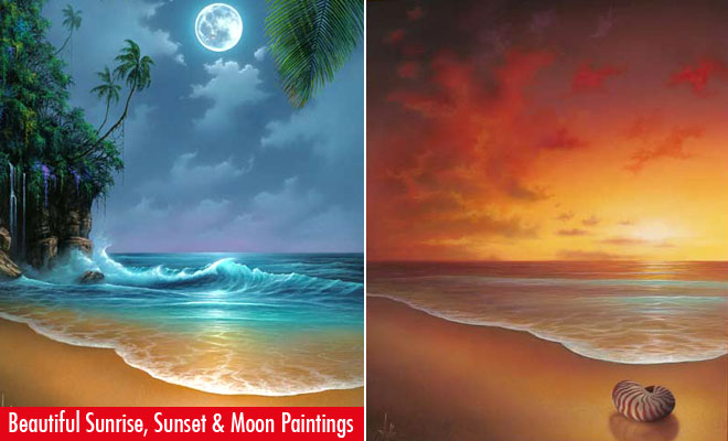 Beautiful Moon and Sun Rise Paintings.